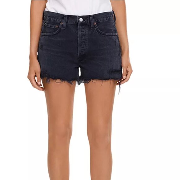 Agolde Parker Frayed Hem Jean Shorts in Vortex Black